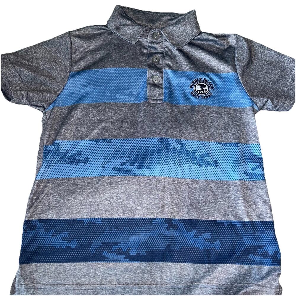 Pebble Beach Golf Club Short Sleeve Polo Kids 4t UPF 50 Heathered Gray Blue
